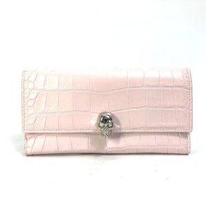 Alexander Wang Rhinestone Skull skull Croco embossed Long Wallet Leather pink
